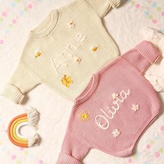 手作りの厚いウール刺繍名ETSY売れ筋ヨーロッパとアメリカの貿易ソリッドカラーの女の子のセーターニットセーター