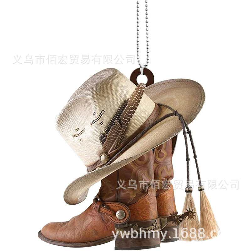 Transfronterizo nuevo coche interesante colgante decoración personalizada botas de vaquero y sombrero colgante de coche plano