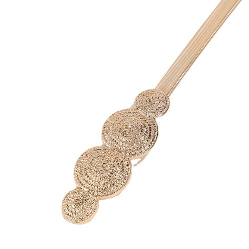 Cross-border European and American fashion women's waist chain casual decorative disc retro texture metal spring elastic waist chain with skirt