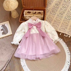 兒童連衣裙2024春季新款女童連衣裙女童碎花長袖國風裙子女寶裙子