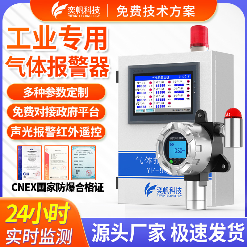 奕帆工业气体报警器液化气固定式四合一氨气氧气有毒泄露检测仪