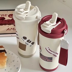 レトロなコーヒーカップ316ステンレス保温カップかわいいシンプルなオフィスカップ携帯付きストローカップ