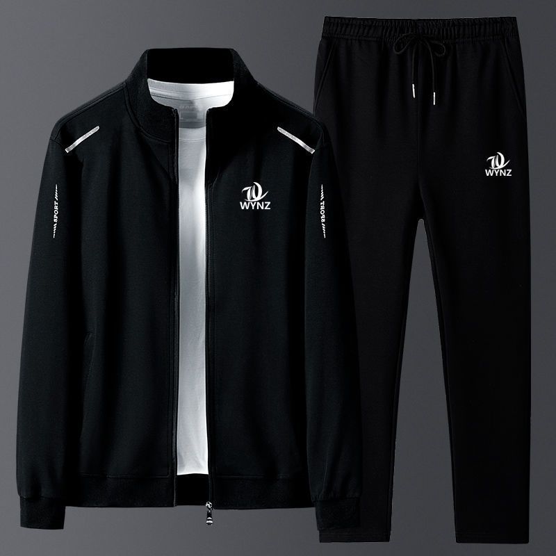 Moda de primavera y otoño para hombres, cómodo y transpirable de dos piezas, top de cuello alto con costuras, traje deportivo casual delgado coreano, guapo