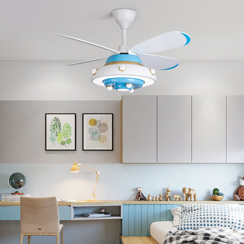 Modern simple children's wooden leaf fan lamp creative boy and girl bedroom room ceiling fan lamp restaurant home fan