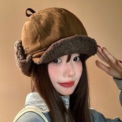 日系冬季帽子女款保暖百搭雷锋帽灯芯绒加厚护耳帽软沿鸭舌飞行帽