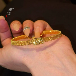 璞佐金店同款沙金方形碎碎冰手镯女轻奢高级感经典百搭可调节手饰