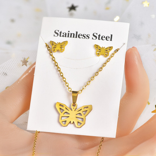 Titanium steel irregular pattern pendant earrings set snowflake puzzle electroplated stars two-piece accessory jewelry