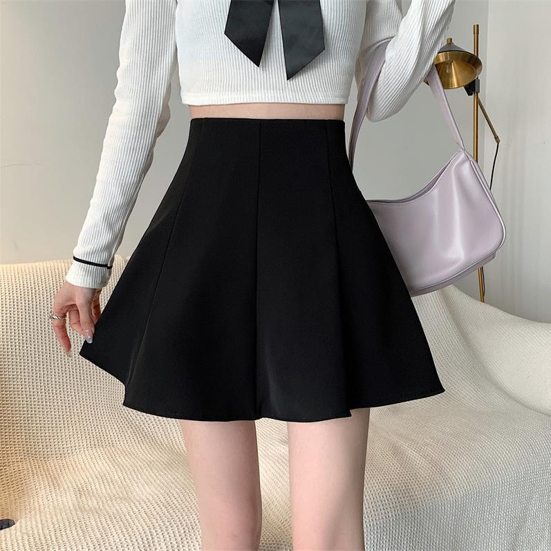 2022 Spring New Short Skirt A- word Ponte Skirt Anti-running Light Loose High Waist Skirt Pure Black Umbrella Skirt Slim