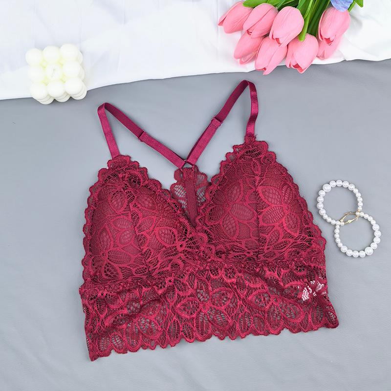 bordado de encaje transfronterizo chaleco bras francés sexy envuelto en el pecho base sin anillo de acero para limpiar el pecho ropa interior de mujer