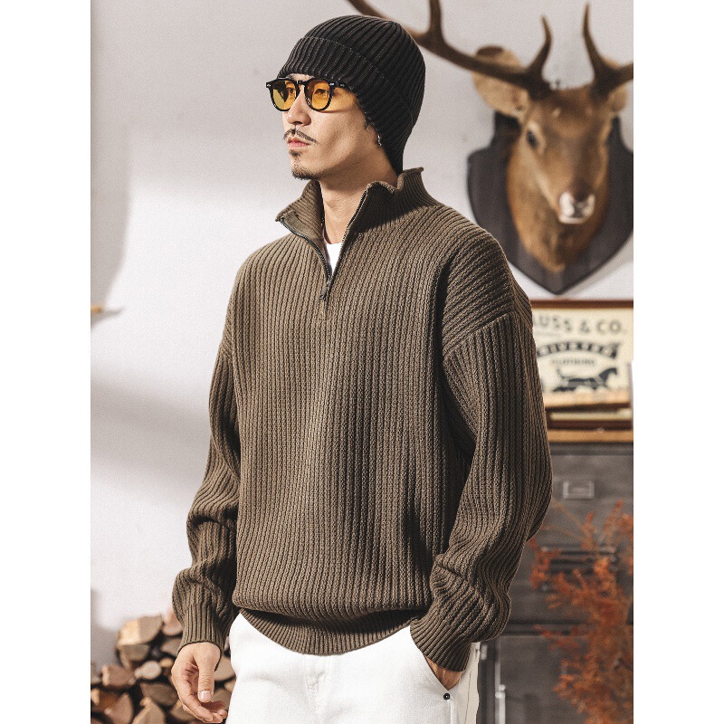 American Retro Heavy Knitwear Men's Autumn and Winter Trendy Brand Loose Zipper Half Turtleneck Knitwear Men's Spring & Fall Jacket American Retro Heavy Knitwear Men's Autumn and Winter Trendy Brand Loose Zipper Half Turtleneck Knitwear Men's Spring & Fall Jacket