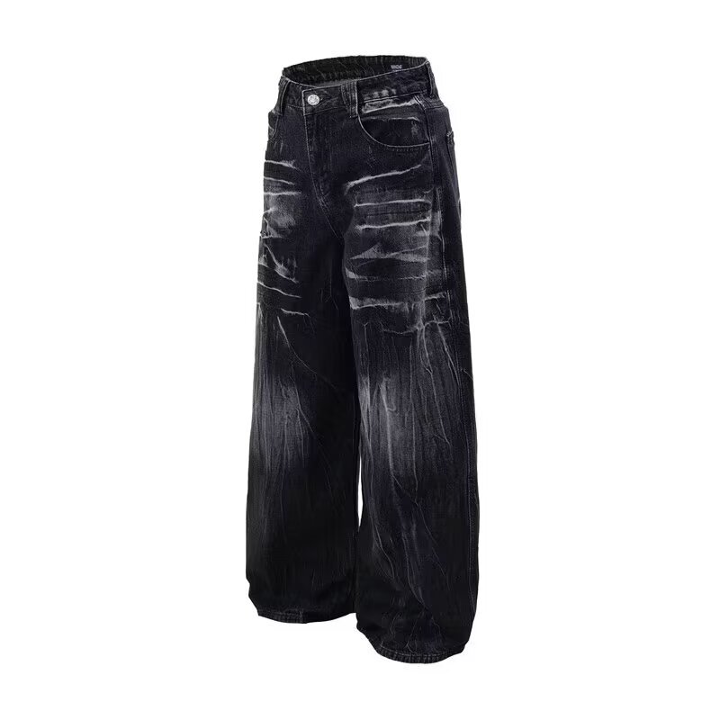 Men's Clothing retro wide leg jeans design sense water marks black and gray loose and slim casual mopping pants _ipsvogv.com
