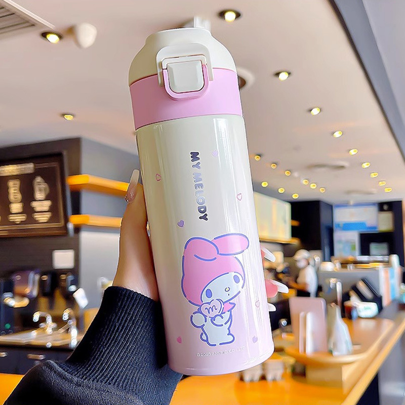 Taza termo de bebida directa de rebote de dibujos animados de Sanrio modelado en relieve 3D 316 mujeres de acero inoxidable de alto valor 350ML