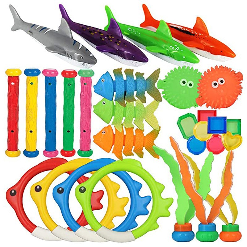 Cross Border Kids Summer Diving Toys Swimming Pool suit Torpedo Water Shark Fish Ring Diving Game Toys Wholesale