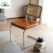 餐椅中古藤編椅子北歐復古家用設計師椅實木靠背網紅ins 不銹鋼椅