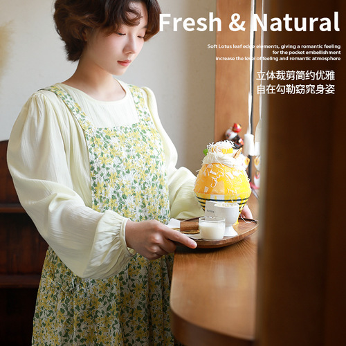 Foreign trade cross-border cotton Korean floral apron home kitchen apron housework apron with pockets factory wholesale