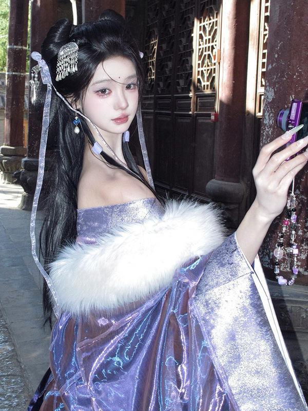 紫色战国袍汉服2025新款古装直裾大袖衫古风舞蹈演出服襦裙套装秋|undefined