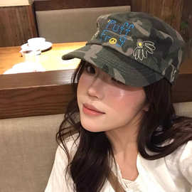 2026新韩系ins小众设计迷彩棒球帽女百搭个性平顶帽鸭舌帽显脸小
