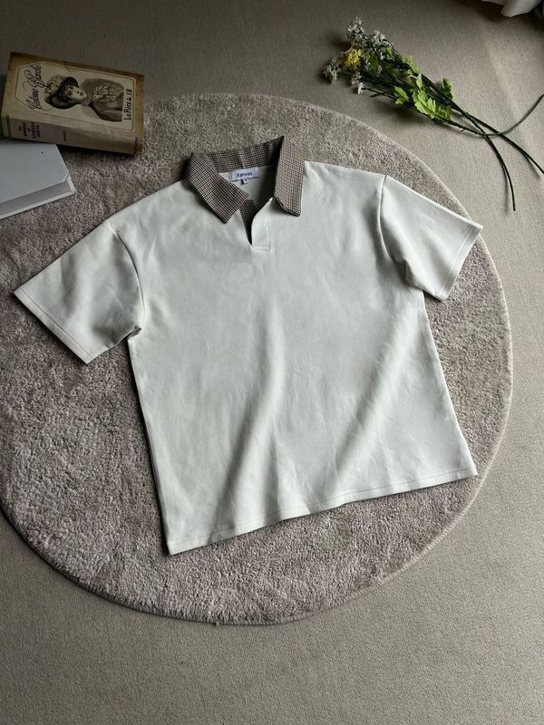 千鸟格拼接polo衫短袖男款美式老钱风正肩t恤cleanfit翻领半截袖|undefined