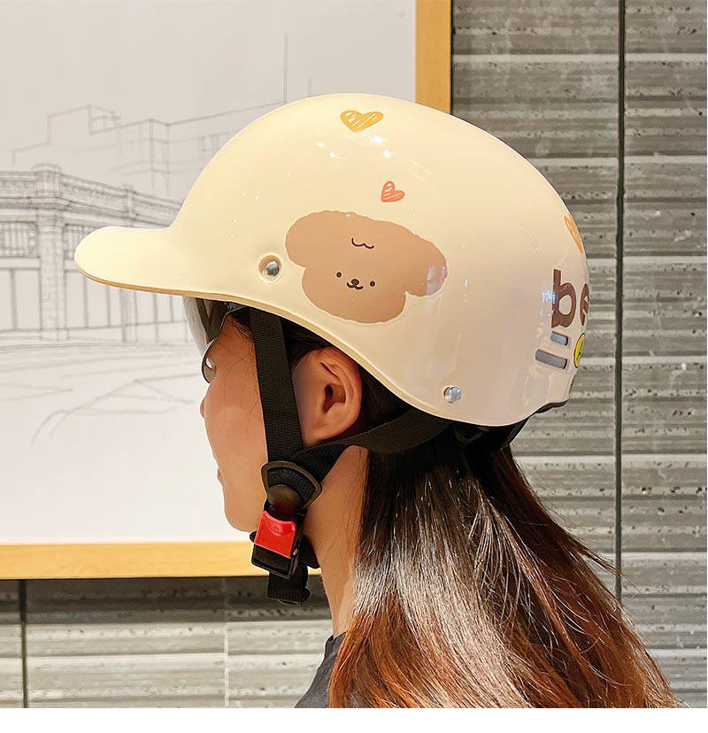 Original Puppy 3C Certified Electric Vehicle Safety Helmet for Women, Cartoon Motorcycle Helmet, Summer and All-Season Sun Protection for Electric Vehicles