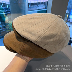 英伦风复古鸭舌帽男时尚百搭正反两戴前进帽春秋季棉麻贝雷帽子女