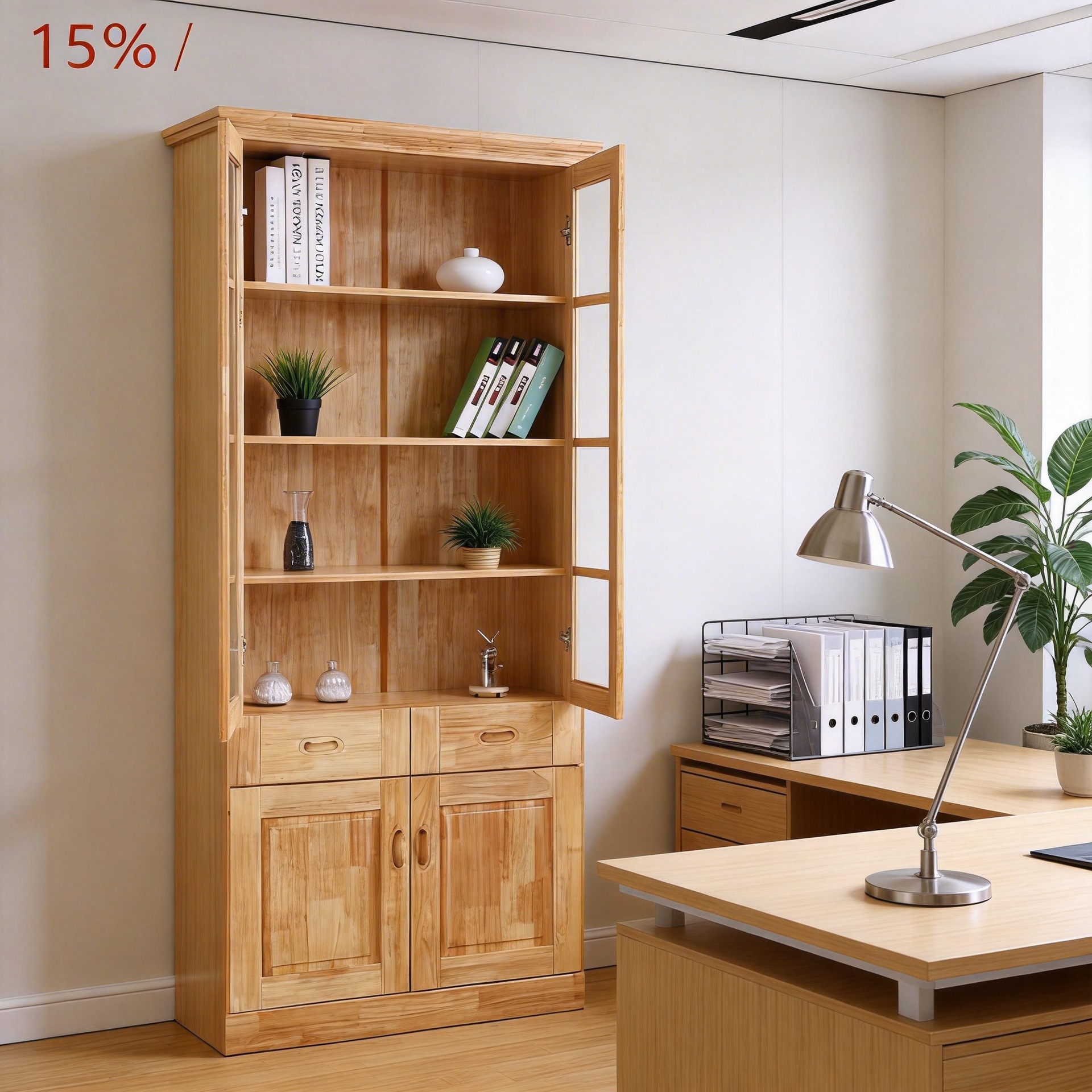 Customized Solid Wood Bookcase Modern Simple Home Office File Cabinet Study Whole Wall Bookshelf Glass Door Cabinet
