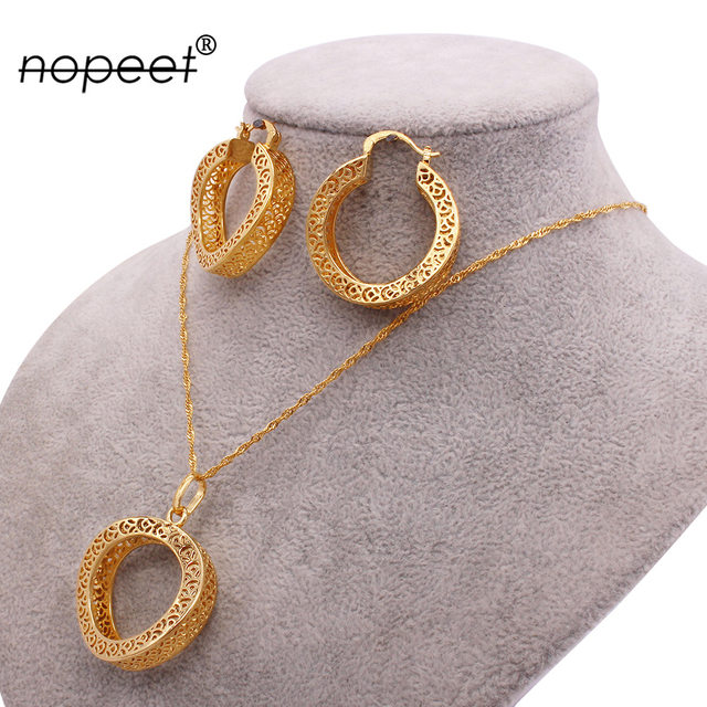 NOPEET Supply Cross Border Middle East Dubai 24k Gold Plated Gold Jewelry Set African Necklace Earrings Two Pieces