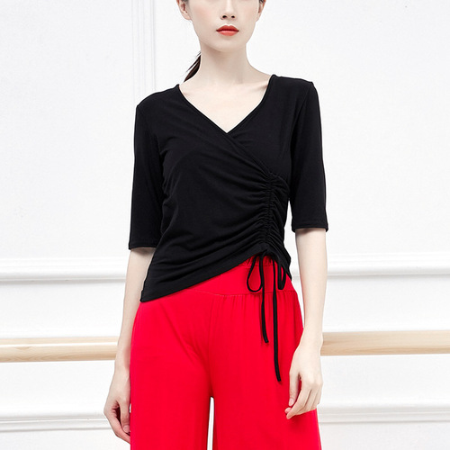 Dance practice clothes for women, modern classical jazz yoga body-slim tops with finger drawstrings, long sleeves, art exams for adults