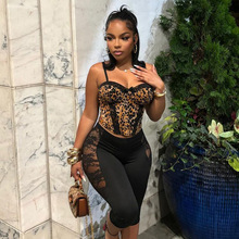 2025欧美风跨境女装夏季新款性感紧身显瘦拼接蕾丝打底裤七分裤女