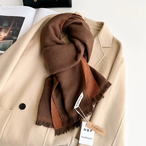 Men's and Women's Solid Color Cashmere Scarf Women's Autumn and Winter Korean Style Simple All-match Shawl Scarf Annual Meeting Tassel Red Scarf