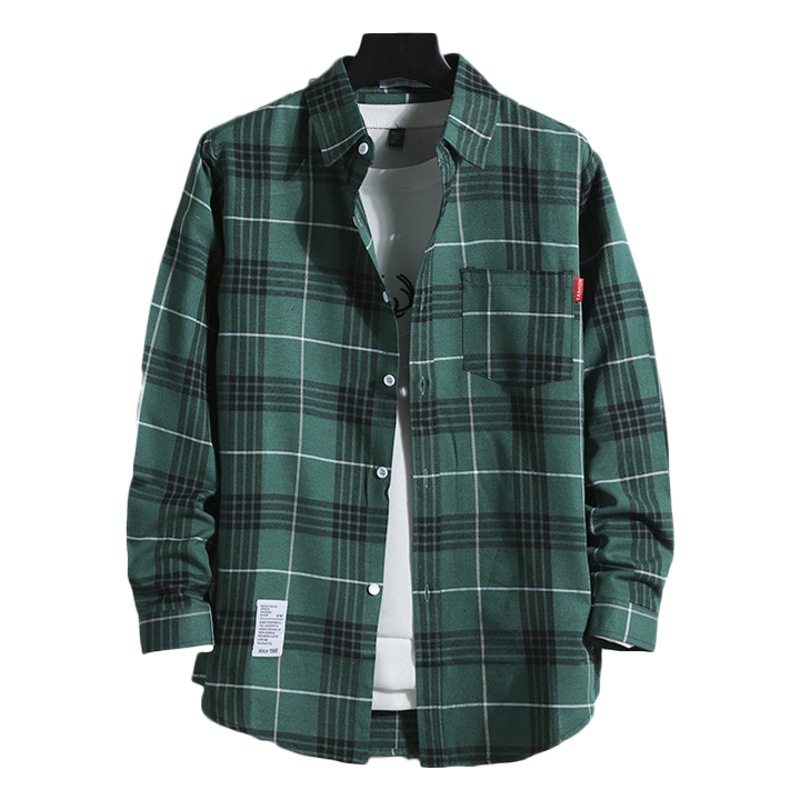 Camisa de cuadros de manga larga estilo coreano de los hombres suelta moda guapo más tamaño estudiante abrigo primavera y verano nueva camisa de los hombres