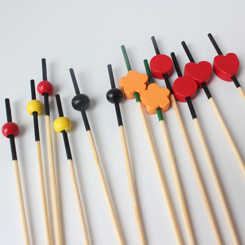 100 unids/bolsa fábrica creativa negro varilla amarillo rojo verde negro bola perlas fruta palo desechable al por mayor fruta tenedor Comercio exterior orden