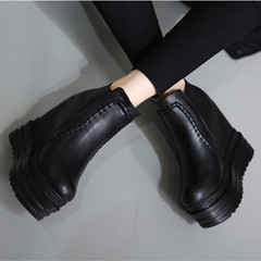 558-8 High Heel Platform Waterproof Block Heel Short Boots with Belt Buckle Martens for Women