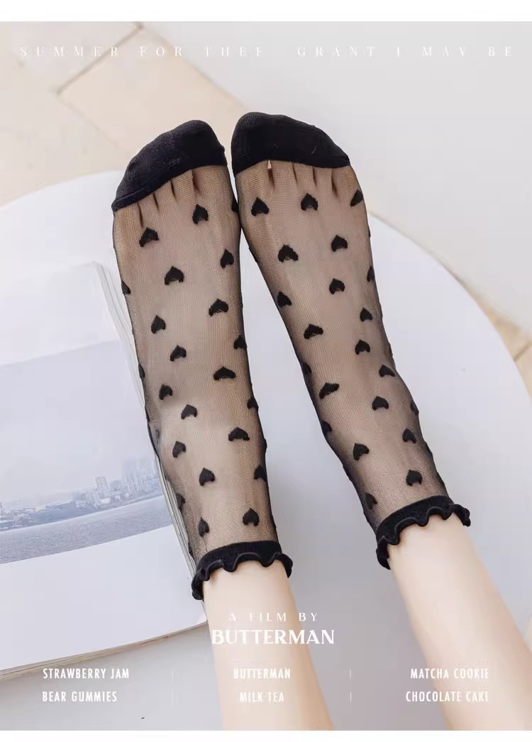 Heart Shape Pattern Summer Season A Pair Cute Women's Heart Shape Nylon Crew Socks