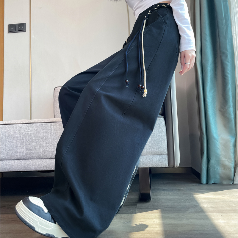 实拍2025秋冬新款弯刀工装裤休闲阔腿裤女高腰直筒运动裤女|undefined