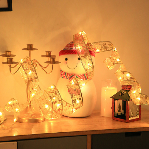 2024 New Product Christmas Tree Decorative Ribbon LED Light String Colored Lights with Holiday Gift Box Bow Satin Copper Wire Light