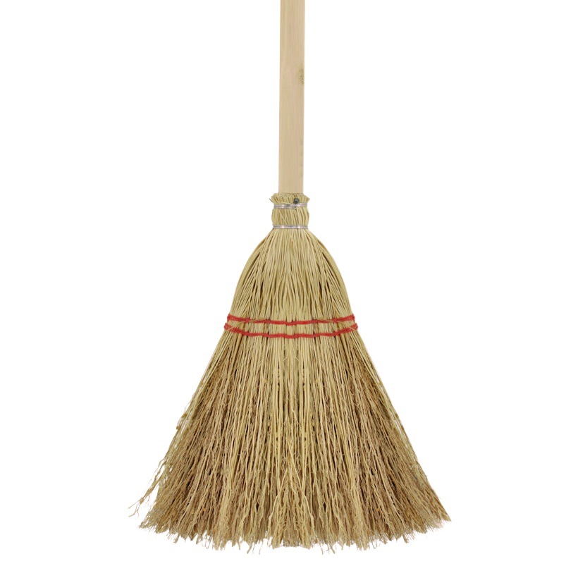 Escoba de sorgo con mango de madera largo, resistente, para limpieza de patio y saneamiento al aire libre