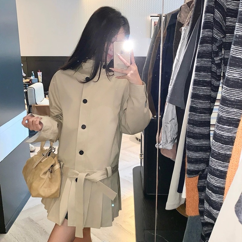 条纹立领风衣女短款秋季新款收腰系带显瘦休闲短外套百搭修身遮肉|undefined