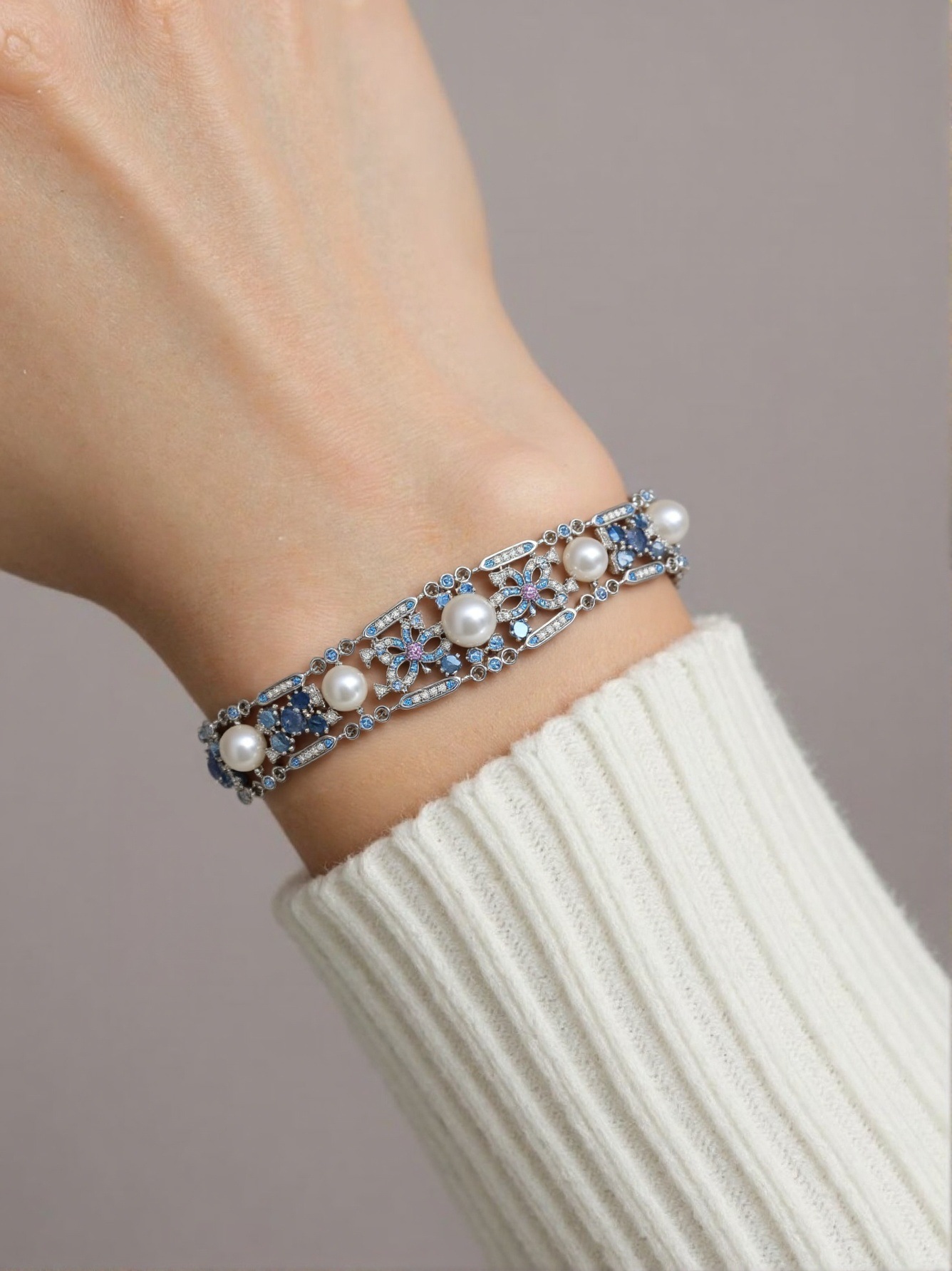Vòng tay ngọc trai nước ngọt tự nhiên cao cấp đính zircon — bạc chi tiết 4