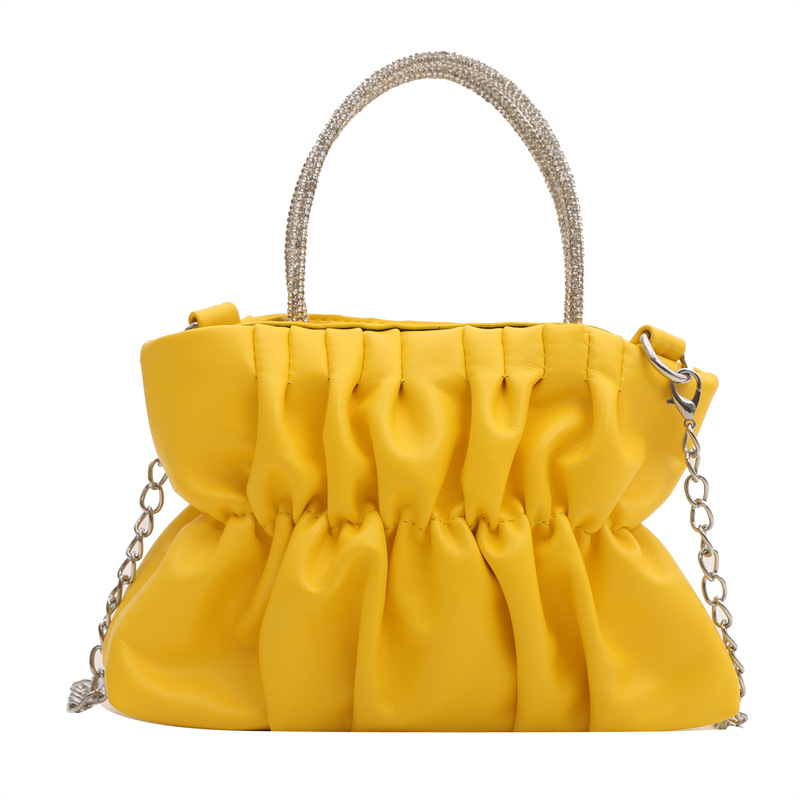 2024 primavera nuevo estilo suave moda plisada cadena bolsa pequeña color caramelo ins bandolera bolso cuadrado pequeño