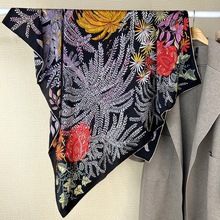 新款110素绉缎方巾女秋季轻奢时尚真丝丝巾高档100%桑蚕丝围巾