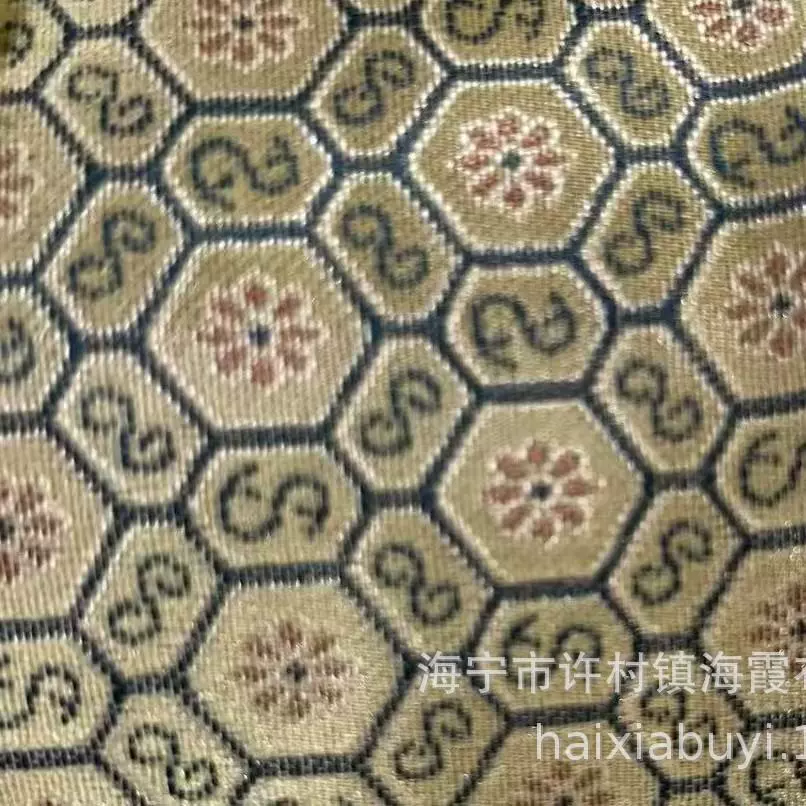 六角花国风仿宋锦服装面料锦盒荷包收纳袋桌旗包装织锦缎布料