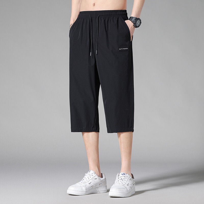 Summer New Men's Thin Ice Silk Shorts Fashionable Brand Handsome Loose Casual Lightweight Sports Seven-and-Eight Pants