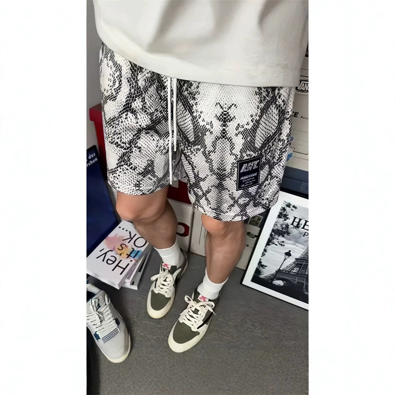 American-style python-patterned cool-touch casual shorts for men, summer fitness, sports, running, ice silk straight-leg knee-length shorts American-style python-patterned cool-touch casual shorts for men, summer fitness, sports, running, ice silk straight-leg knee-length shorts