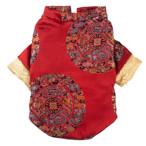 Dog clothes autumn and winter plus velvet festive New Year Tang suit Teddy Bichon Pomeranian small dog cat pet clothing