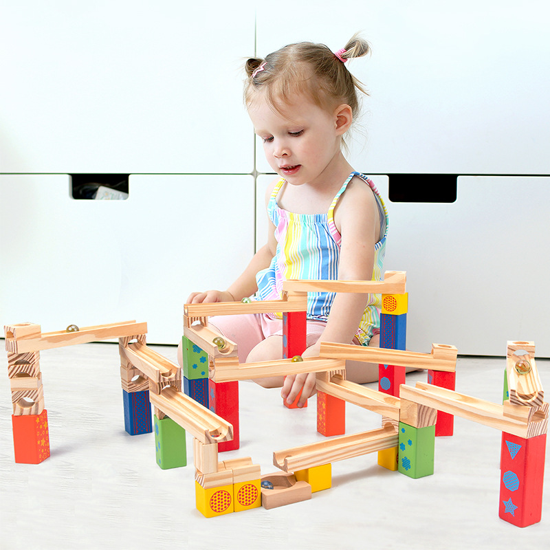 Ball Track Stacking High-Elastic Marble Slide Building Blocks to Build Children's Educational Wooden Toys for Parent-Child Interaction