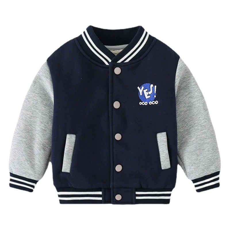 Детская утолщеная куртка 2024 осень-зима новый мальчик бейсбольный костюм куртка детское целое плюшевые пуговицы свитер прилив