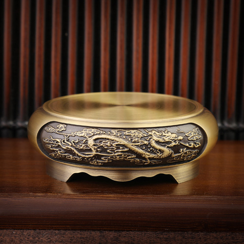 Pure copper incense burner base brass base lotus base round Chinese retro ornaments home small copper crafts