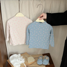 甜美女童外穿长袖打底衫春秋季宝宝洋气花边碎花内搭上衣婴儿衣服