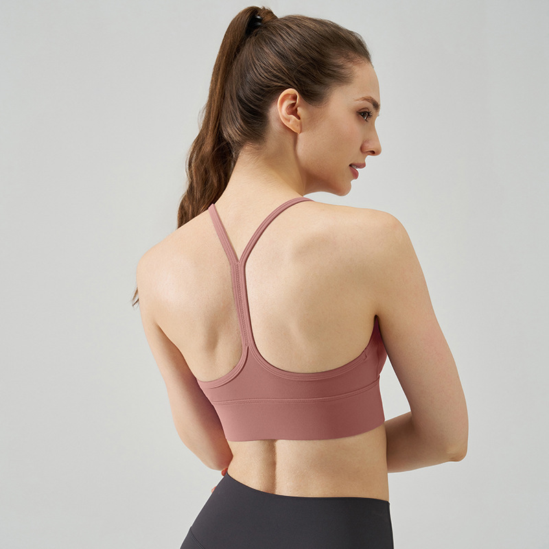 Nueva ropa interior deportiva desnuda, belleza sexy femenina, espalda delgada, correa para el hombro, ejercicio, sujetador de yoga estilo chaleco de fuerza media