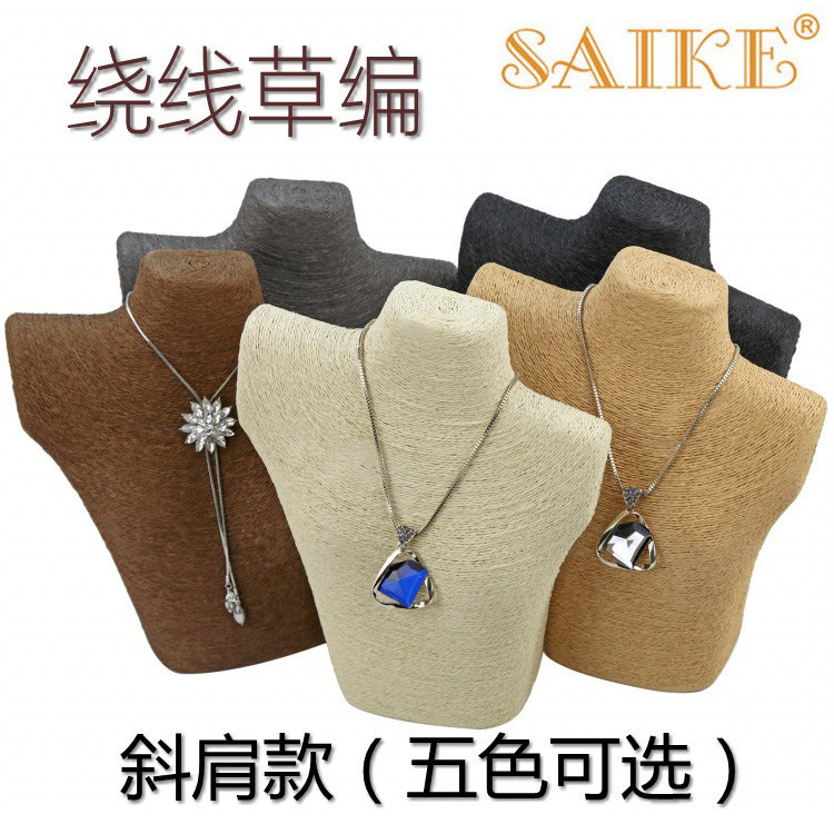 现货批发绕线草编项链展示架人头像颈勃项链展示架有5色可选